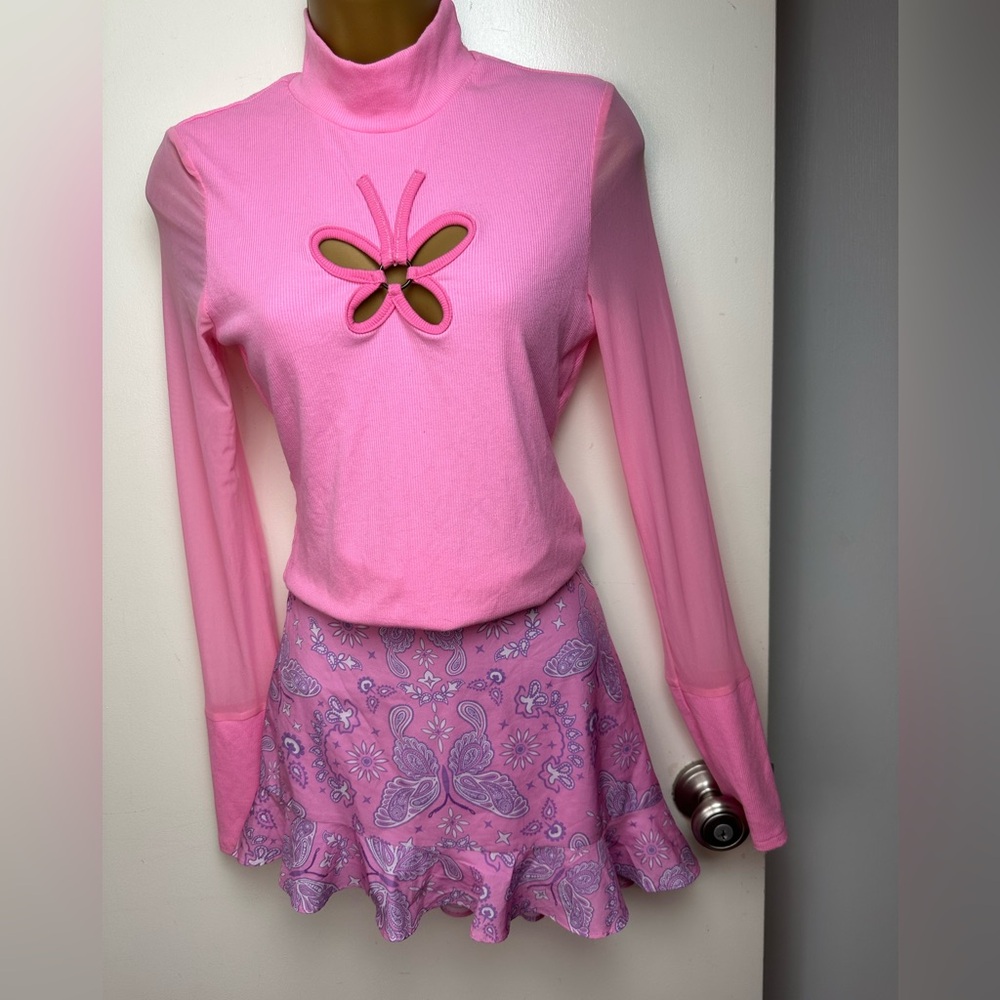 Dolls Kill Pink Butterfly Cutout Mini Skirt Set